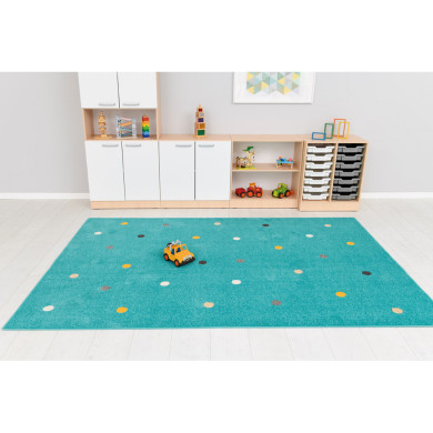 Tirkīza krāsas paklājs ar krāsainiem punktiņiem, 2 × 3 m
